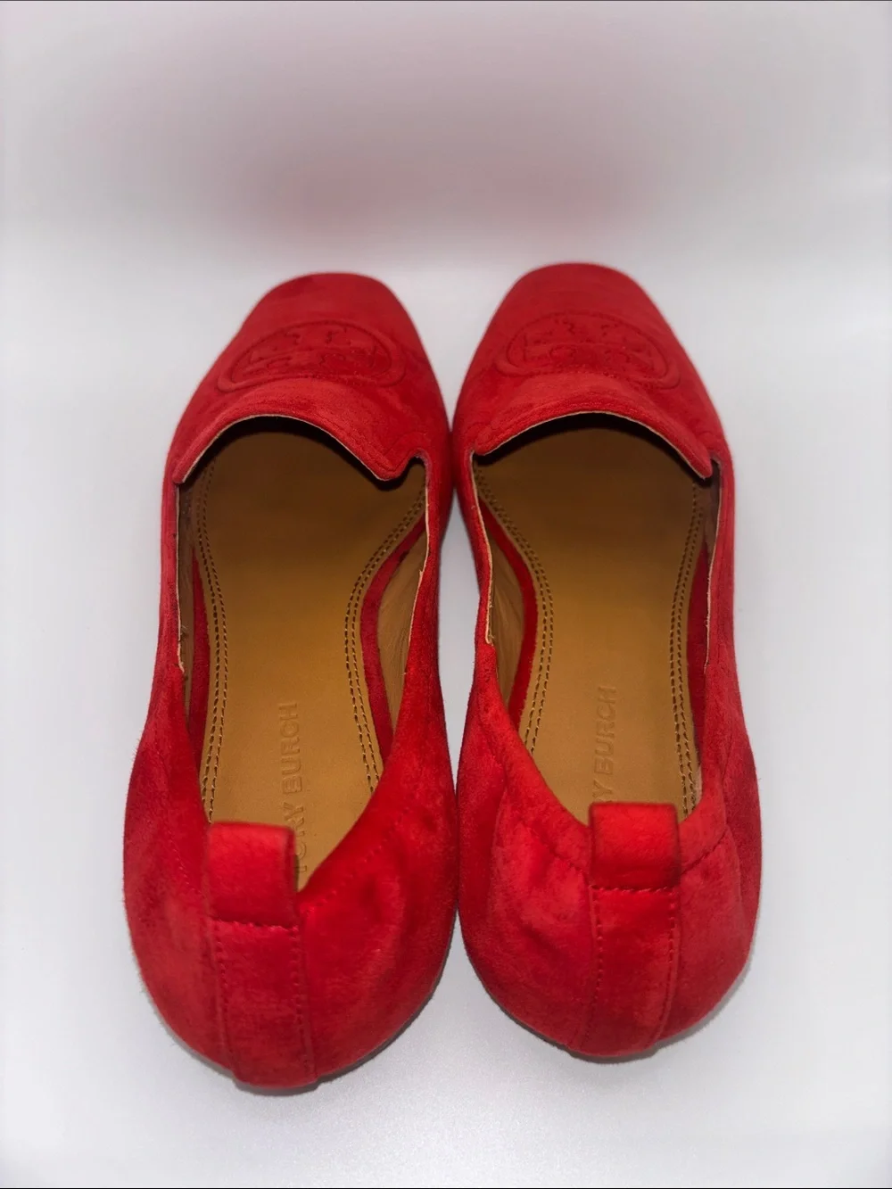 Tory Burch Red Suede Logo Loafers